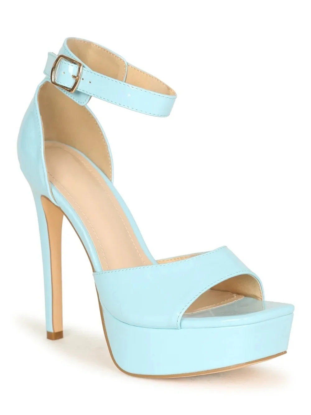KAYLEEN By Los Angeles Baby Blue Patent Platform Ankle-Strap Heels